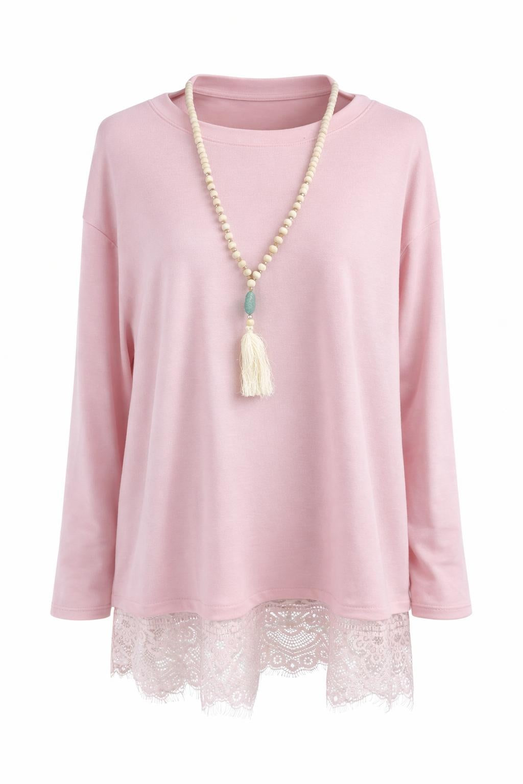 Shirt mit Spitze + Kette (versch. Farben), Gr. 36-42