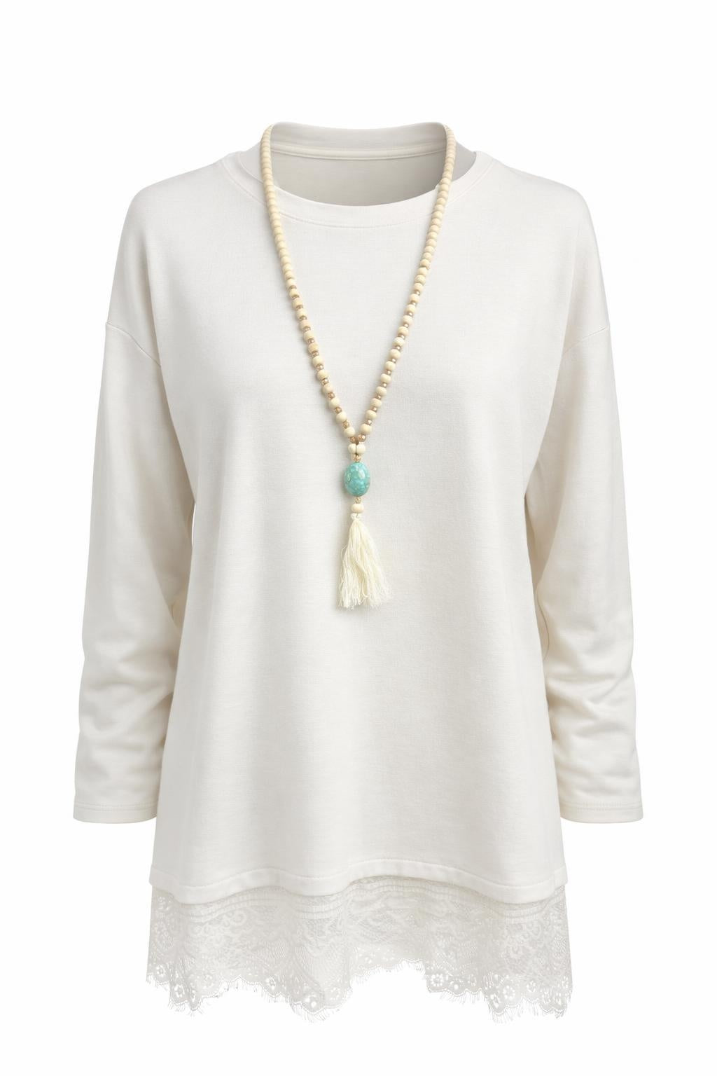 Shirt mit Spitze + Kette (versch. Farben), Gr. 36-42