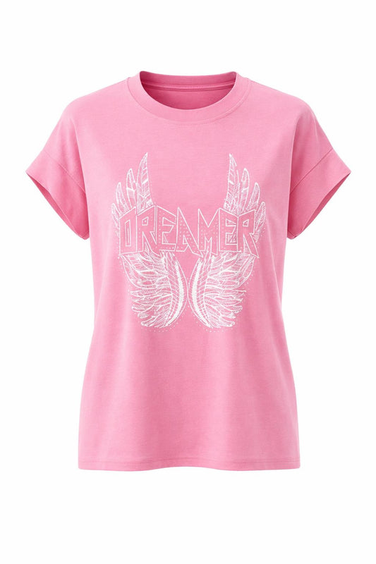 T-Shirt Dreamer mit Glitzersteinen pink, Gr. 36-42