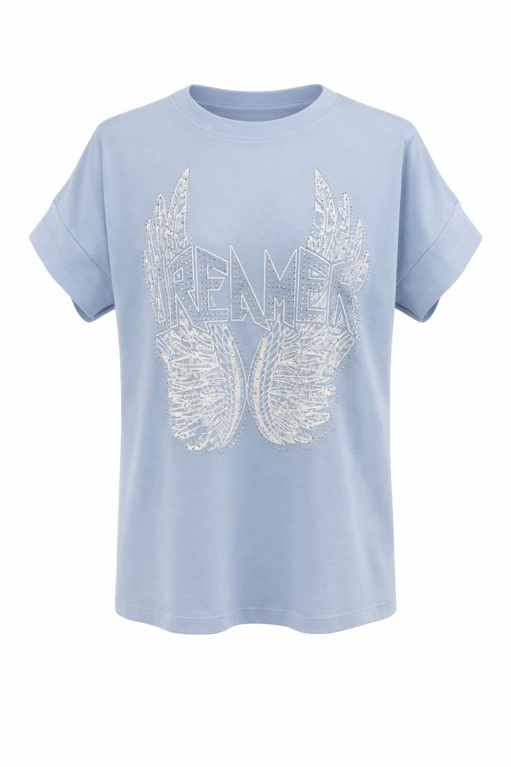 T-Shirt Dreamer mit Glitzersteinen blau, Gr. 36-42