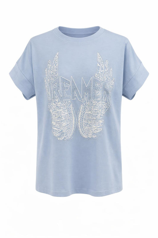 T-Shirt Dreamer mit Glitzersteinen blau, Gr. 36-42