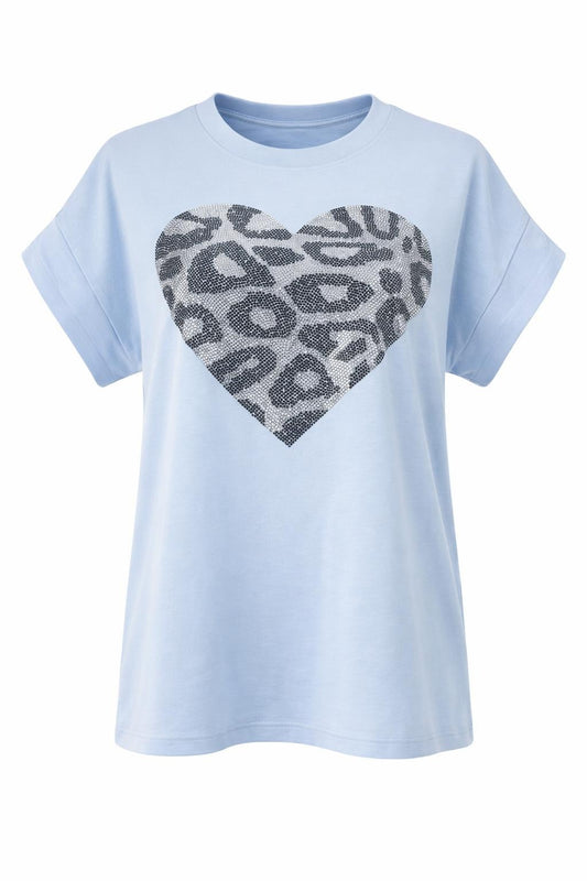 T-Shirt mit funkelndem Leo-Herz blau, Gr. 36-42