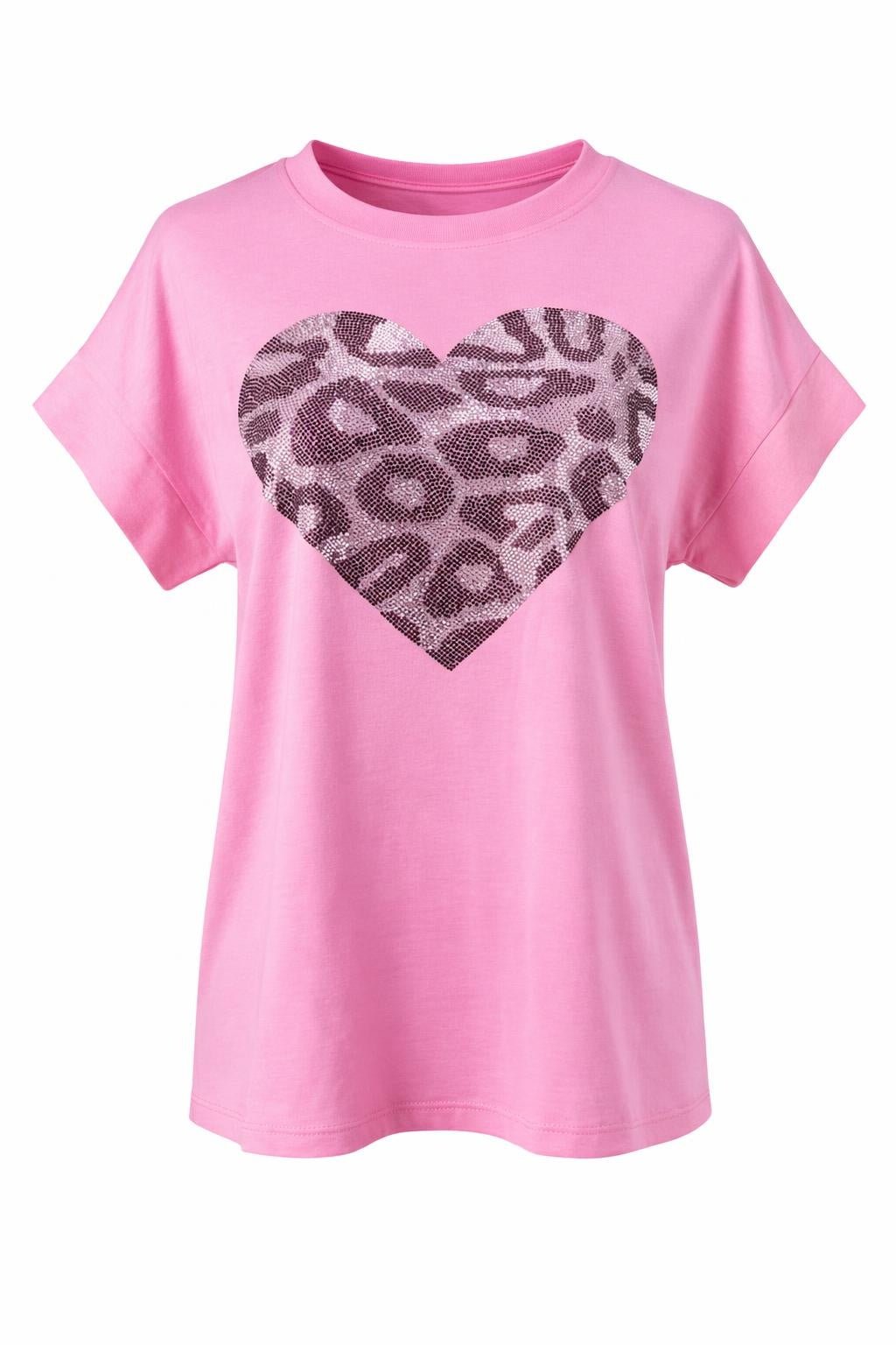 T-Shirt mit funkelndem Leo-Herz pink, Gr. 36-42