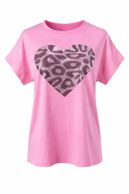 T-Shirt mit funkelndem Leo-Herz pink, Gr. 36-42