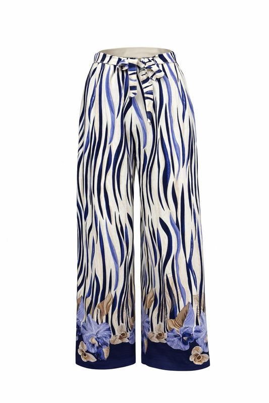 Sommerhose mit Orchideen-Streifen-Print blau, Gr. 36-46