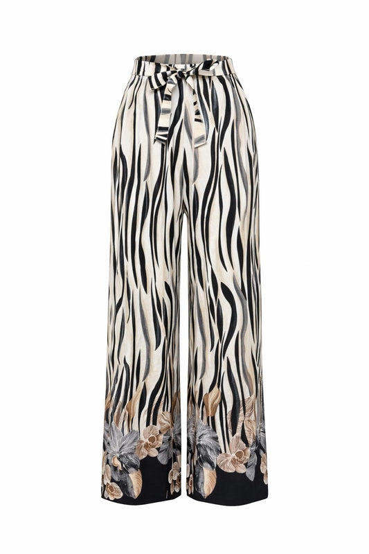 Sommerhose mit Orchideen-Streifen-Print schwarz, Gr. 36-46