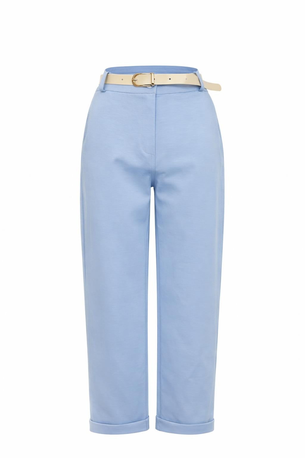 Stoffhose Straight Leg mit Gürtel hellblau, Gr. 36-44