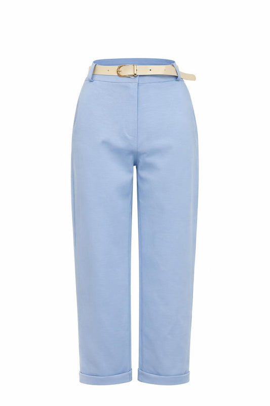 Stoffhose Straight Leg mit Gürtel hellblau, Gr. 36-44
