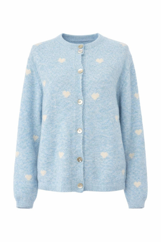 Strick-Cardigan mit Herzmuster hellblau/weiß, Gr. 36-42