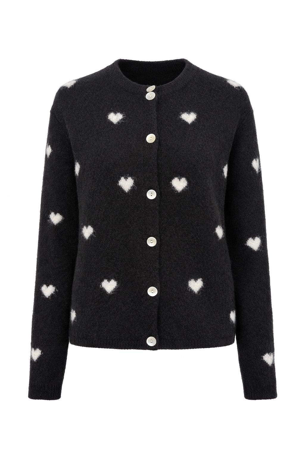 Strick-Cardigan mit Herzmuster schwarz/weiß, Gr. 36-42