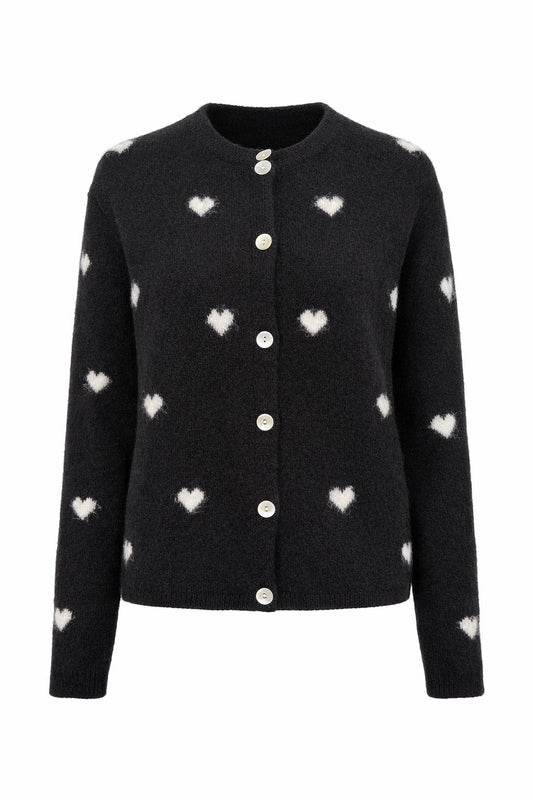 Strick-Cardigan mit Herzmuster schwarz/weiß, Gr. 36-42