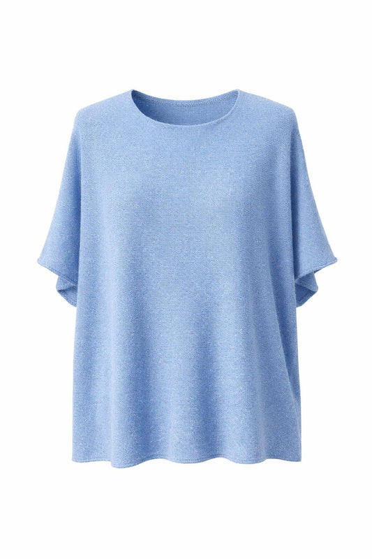 Strickshirt mit Glitzerfäden hellblau , Gr. 38-44