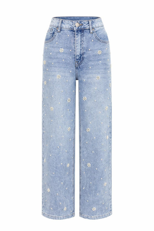 Damen Jeans mit Perlen & Blumen Gr. 34-42