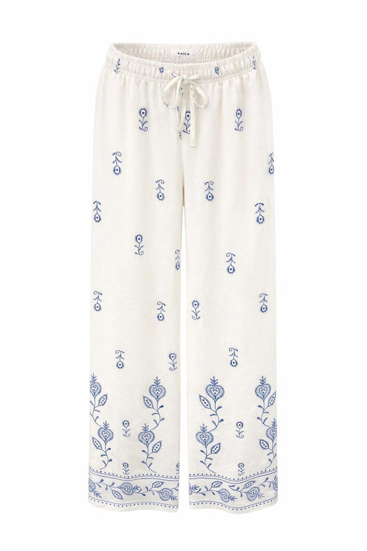 Stoffhose mit Boho-Muster Gr. 36-46 creme/blau