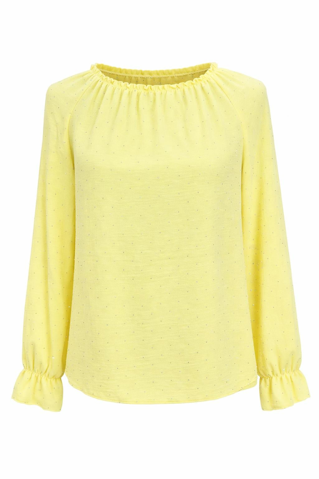 Leichte Bluse mit Glitzersteinen gelb, Gr. 34-44