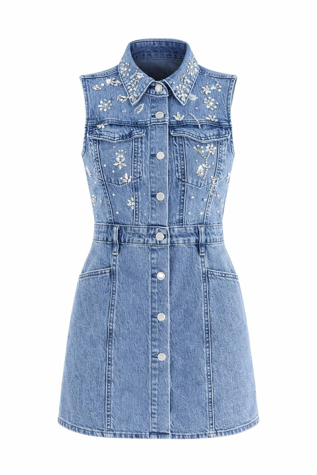 Mini-Jeanskleid Adoro mit Strass & Blumenstickerei, Gr. 34-40