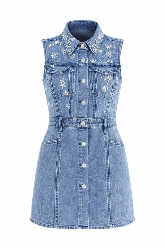 Mini-Jeanskleid Adoro mit Strass & Blumenstickerei, Gr. 34-40