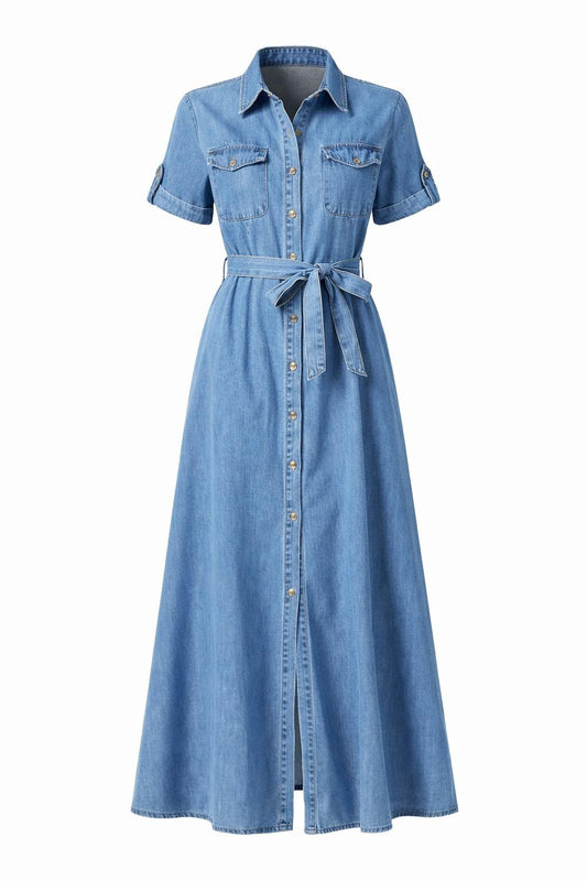 Jeanskleid mit Bindegürtel, Gr. 36-42
