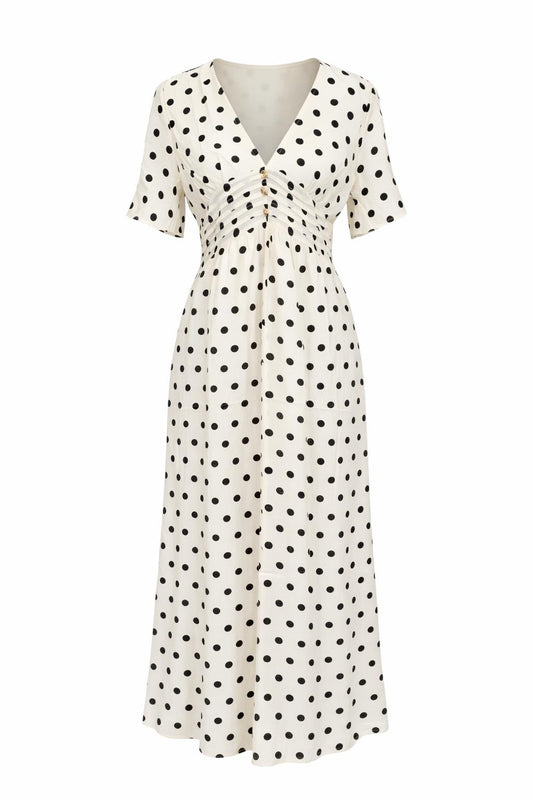 Polka Dots Kleid creme/schwarz, Gr. 36-40