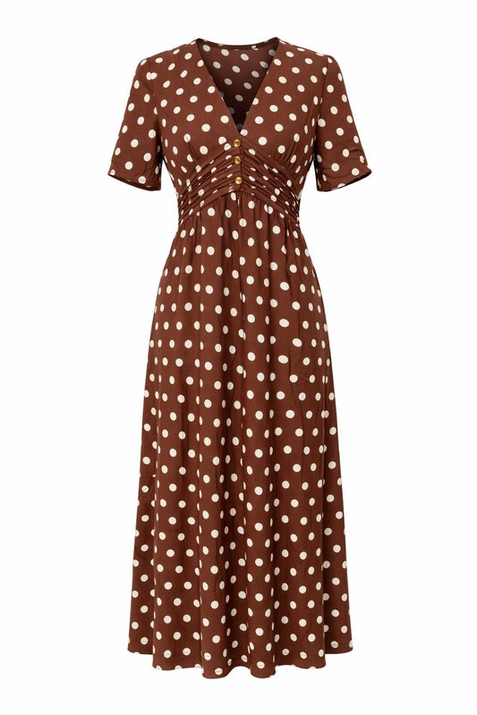 Polka Dots Kleid braun/creme, Gr. 36-40