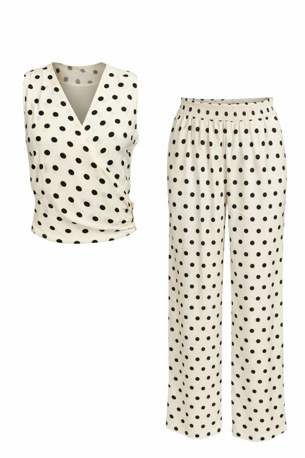 Polka Dots Zweiteiler creme/schwarz, Gr. 36-42
