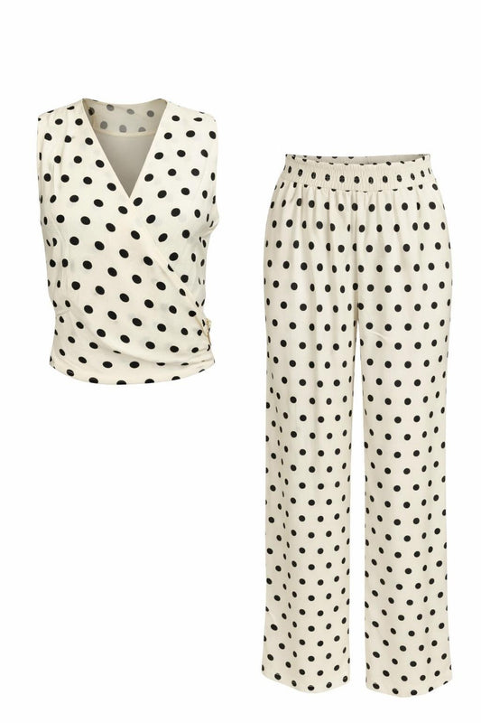 Polka Dots Zweiteiler creme/schwarz, Gr. 36-42