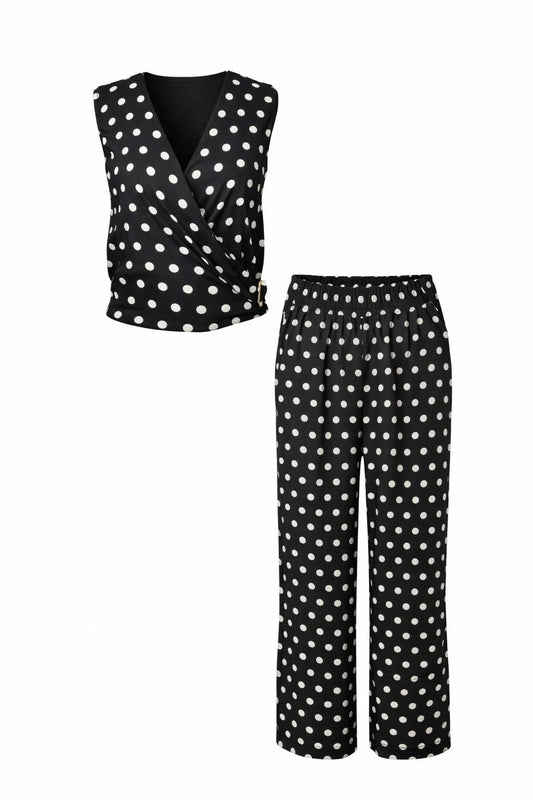 Polka Dots Zweiteiler schwarz/creme, Gr. 36-42