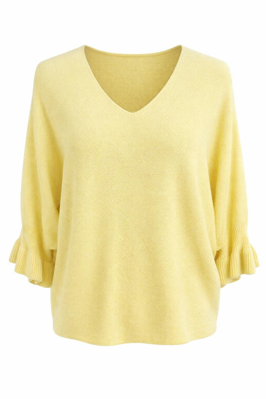 Strickpullover mit Volantsärmeln buttergelb, Gr. 36-42