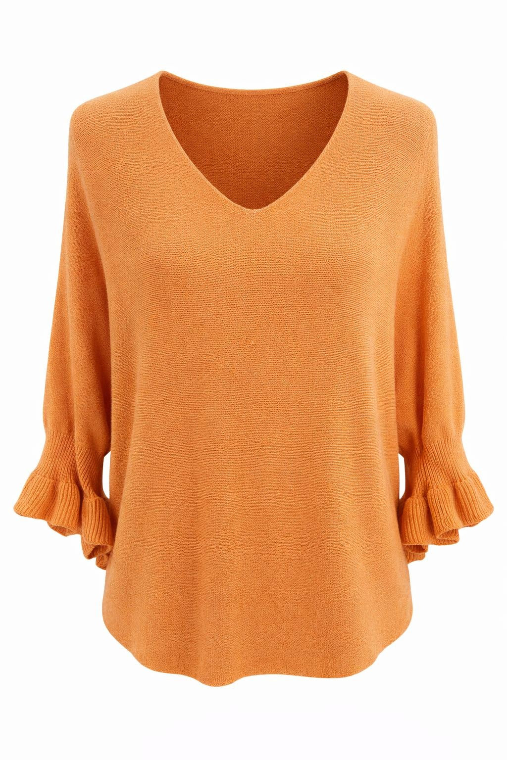 Strickpullover mit Volantsärmeln organge, Gr. 36-42