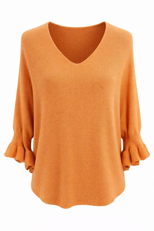 Strickpullover mit Volantsärmeln organge, Gr. 36-42