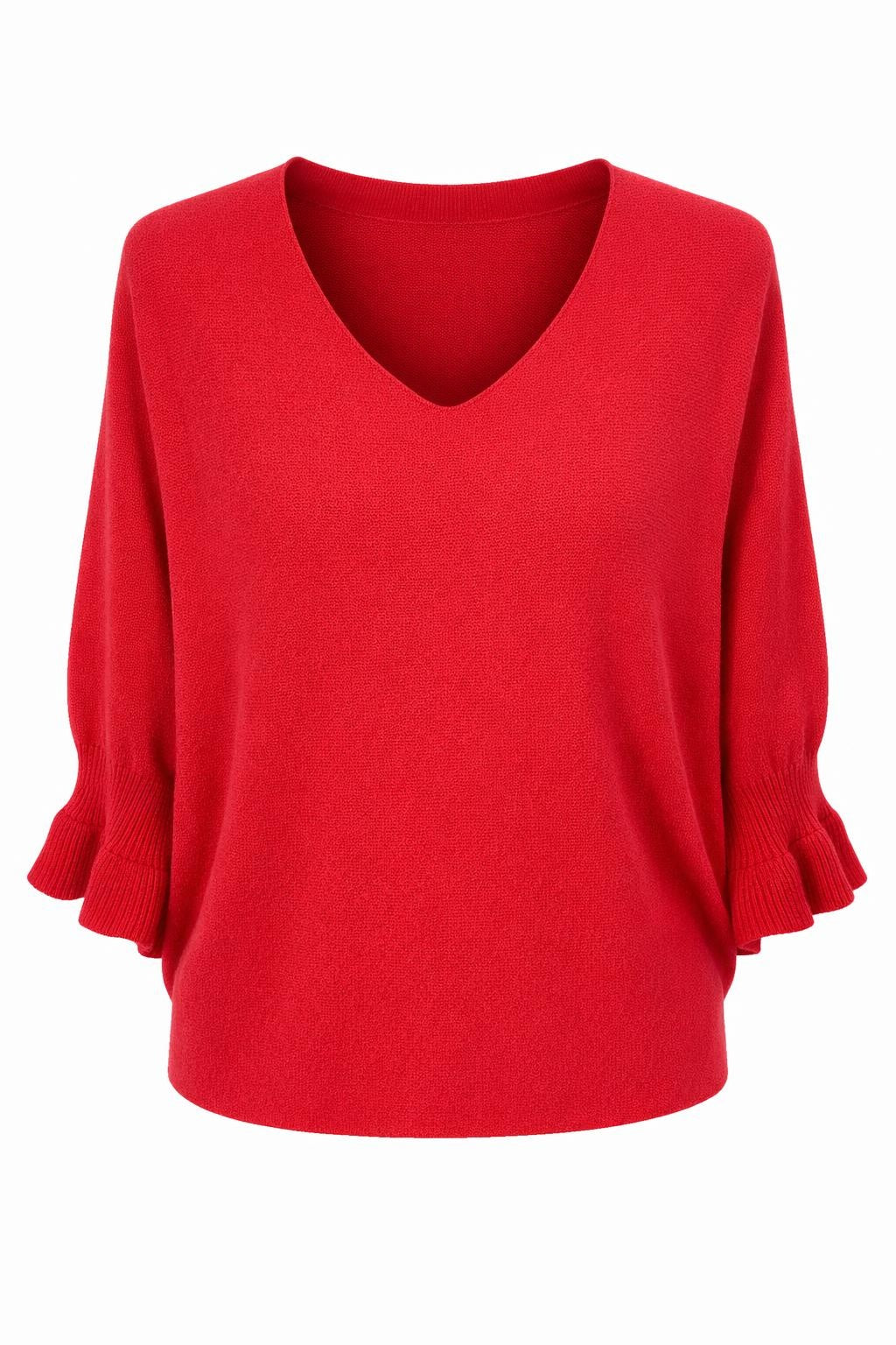 Strickpullover mit Volantsärmeln rot, Gr. 36-42