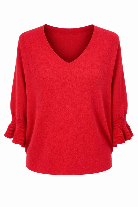 Strickpullover mit Volantsärmeln rot, Gr. 36-42
