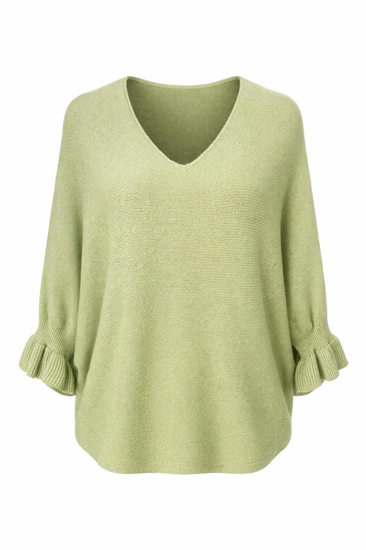 Strickpullover mit Volants pistaziengrün, Gr. 36-42