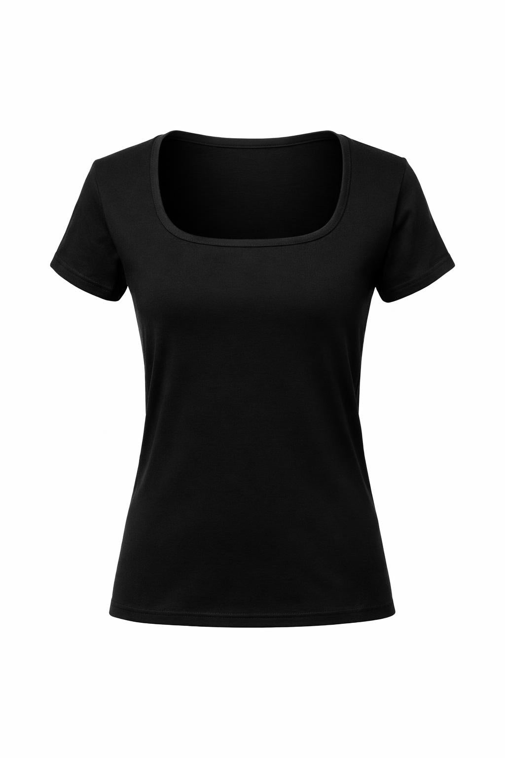 T-Shirt mit U-Ausschnitt schwarz Gr. 34-42