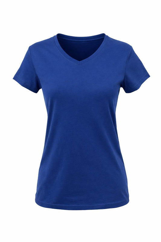 Basic T-Shirt V-Ausschnitt blau, Gr. 34-42
