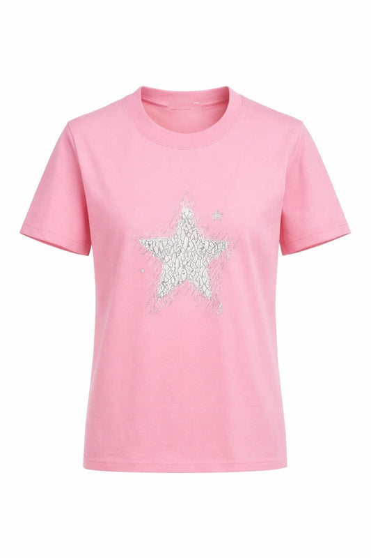 T-Shirt mit Glitzer Stern pink, Gr. 36-42
