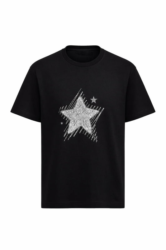 T-Shirt mit Glitzer Stern schwarz, Gr. 36-42