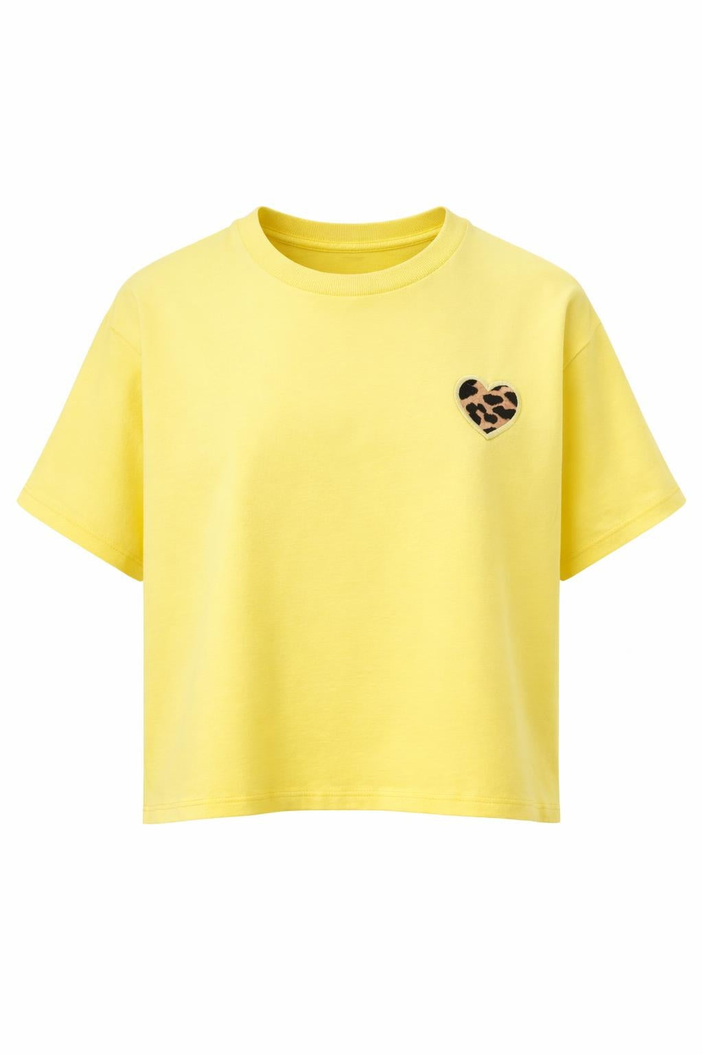 Oversized T-Shirt mit Leo Herz Stickerei gelb, Gr. 36-42