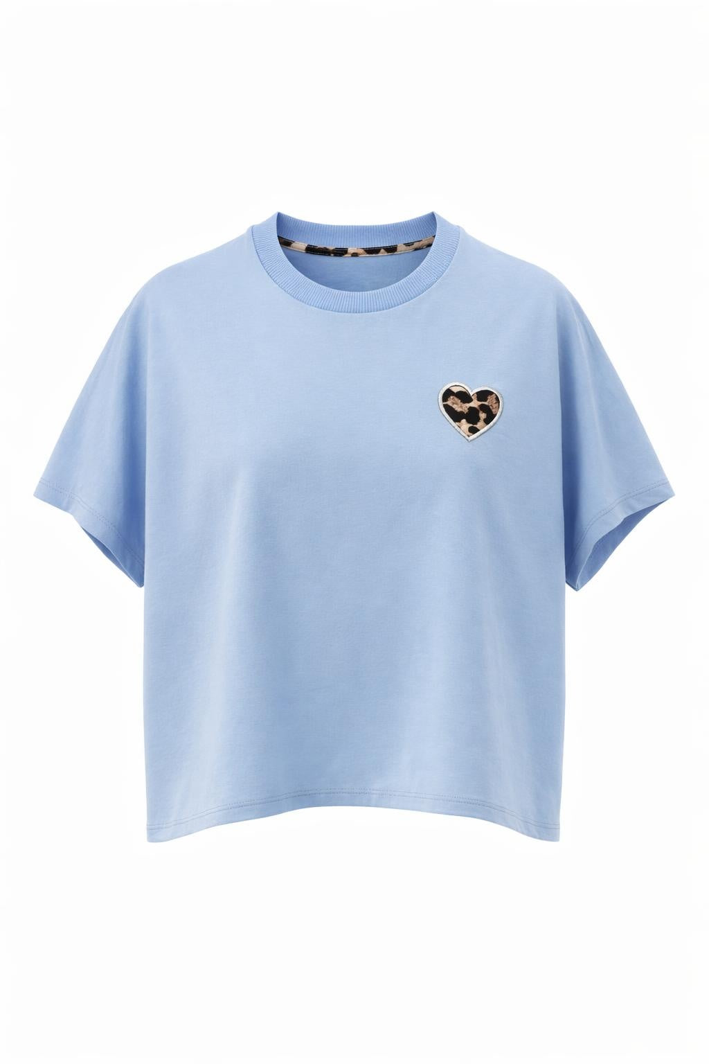 Oversized T-Shirt mit Leo Herz Stickerei hellblau, Gr. 36-42