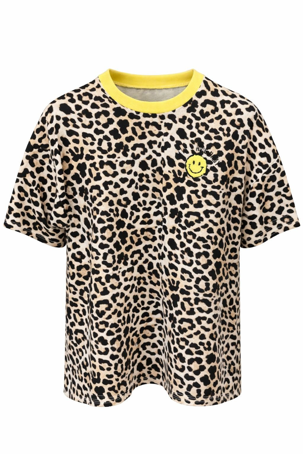 Oversized T-Shirt mit Leo Smiley Stickerei gelb, Gr. 36-42