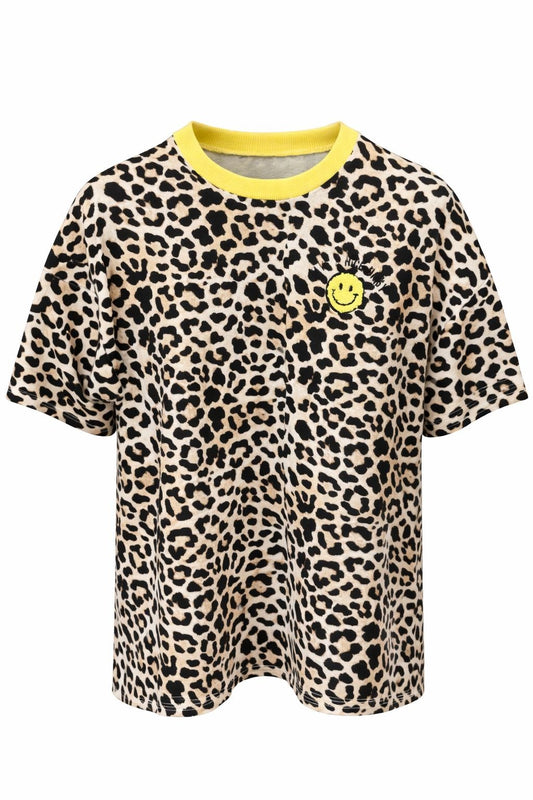 Oversized T-Shirt mit Leo Smiley Stickerei gelb, Gr. 36-42