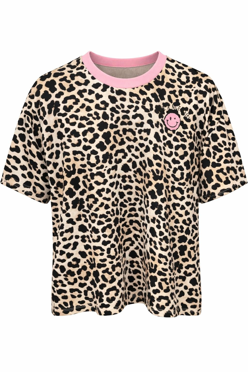 Oversized T-Shirt mit Leo Smiley Stickerei rosa, Gr. 36-42