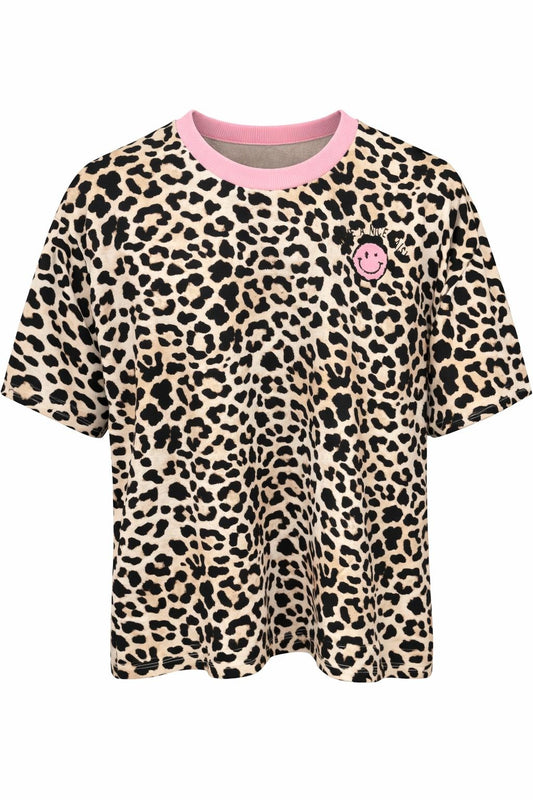 Oversized T-Shirt mit Leo Smiley Stickerei rosa, Gr. 36-42