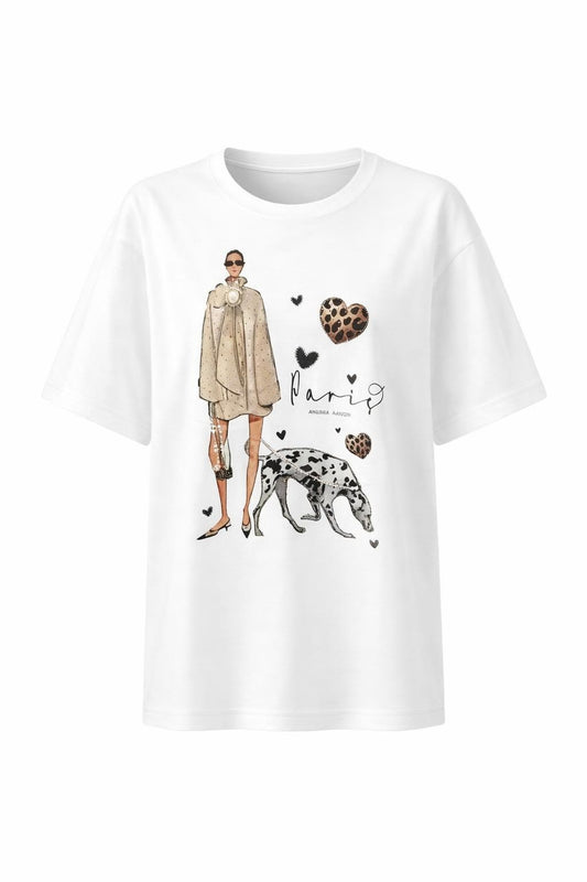 T-Shirt „Paris Amour“ mit Dalmatiner weiß, 36-42