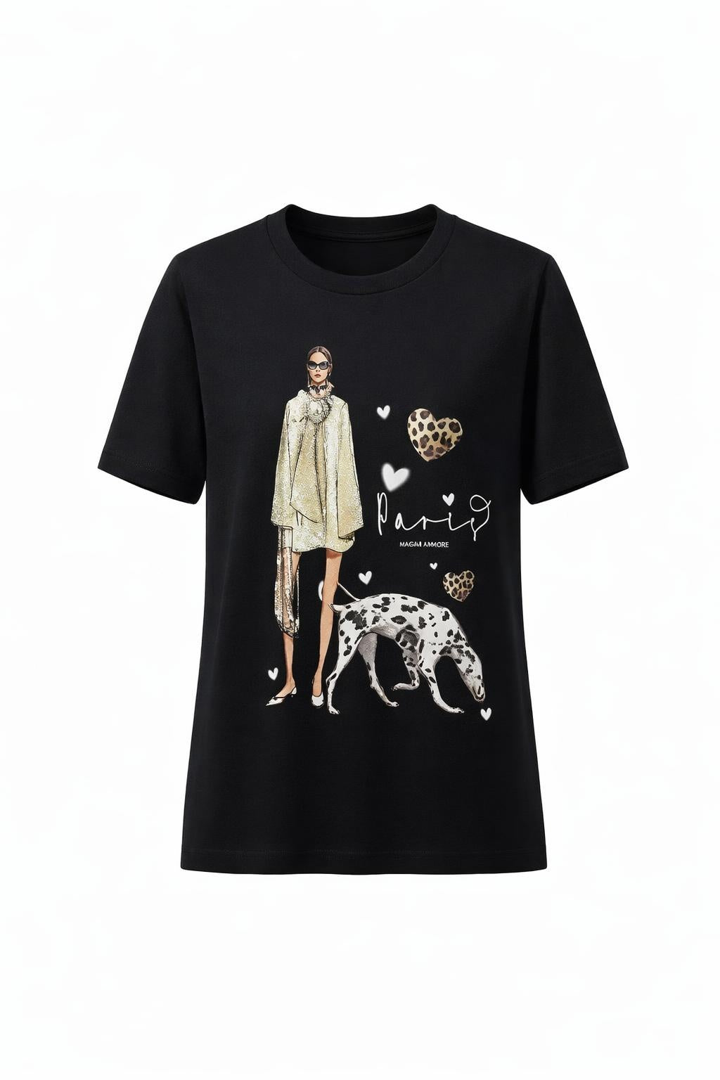 T-Shirt „Paris Amour“ mit Dalmatiner schwarz, 36-42