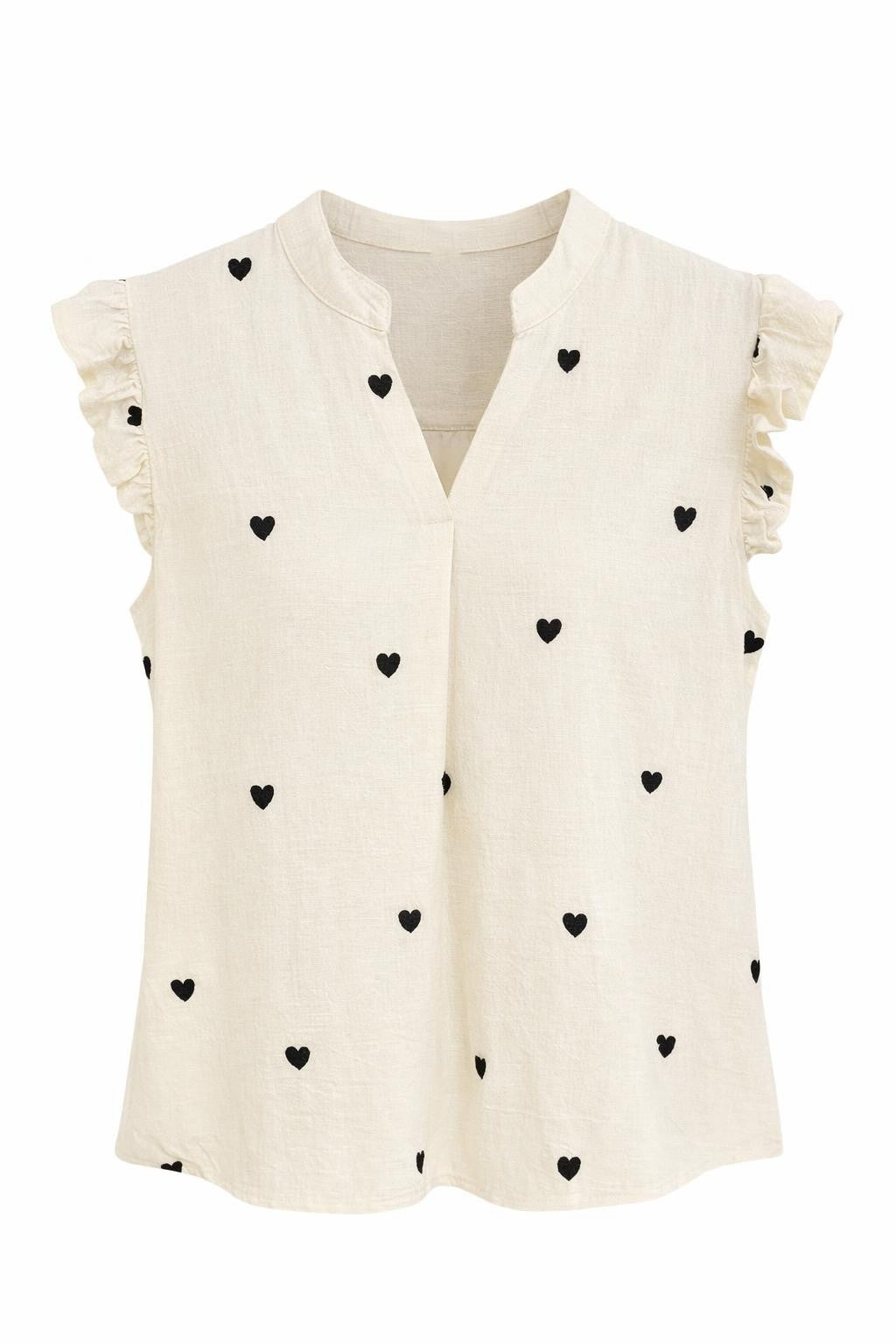 Bluse mit Herzen beige/schwarz, Gr. 36-40