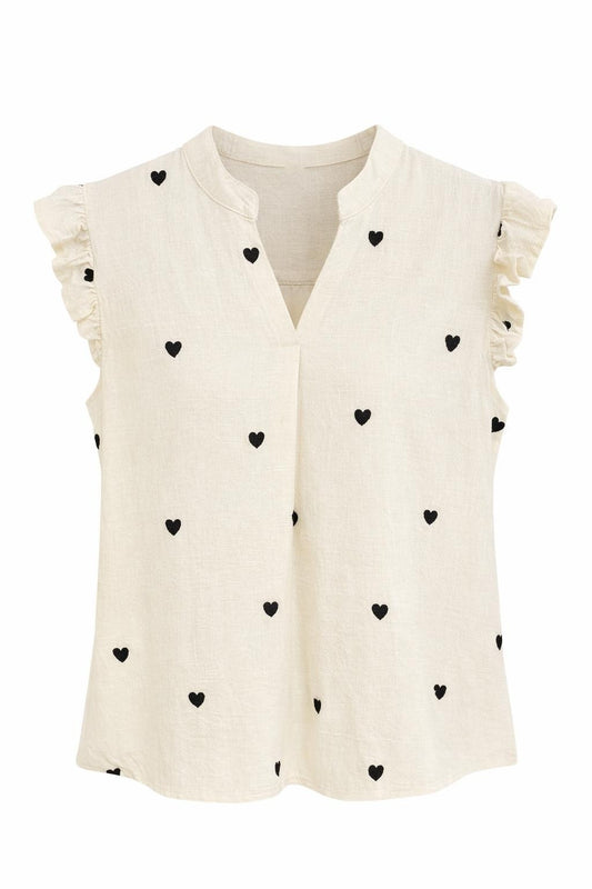 Bluse mit Herzen beige/schwarz, Gr. 36-40