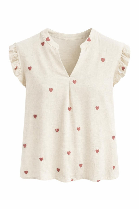 Bluse mit Herzen beige/rosa, Gr. 36-40