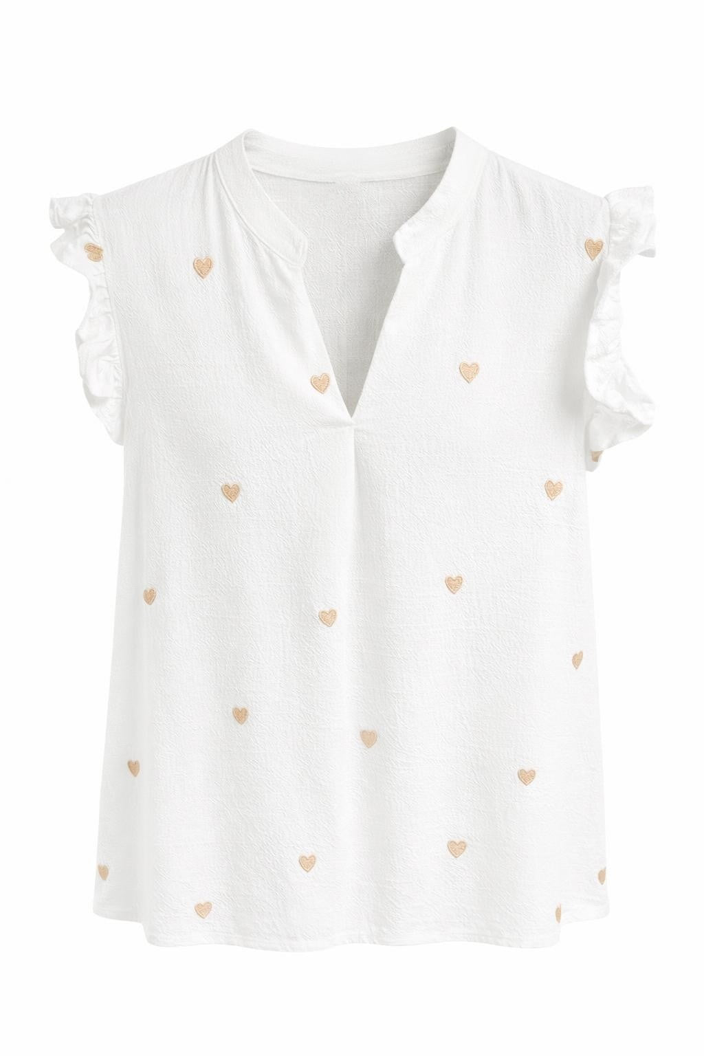 Bluse mit Herzen weiß/beige, Gr. 36-40