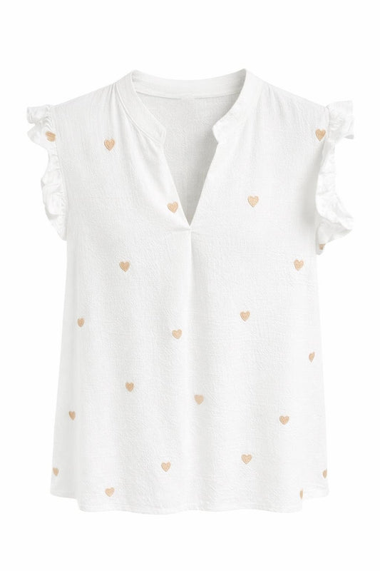 Bluse mit Herzen weiß/beige, Gr. 36-40